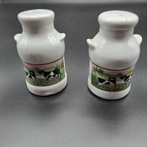 Vintage Milk Jug Bottle Cow Salt & Pepper Shakers White Ceramic Countryside Farm